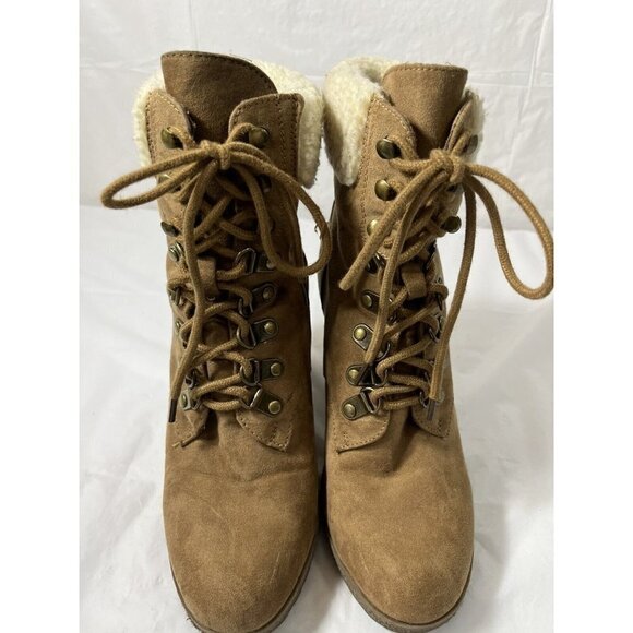 Women’s Brash Moto Boots Size 6 1/2 Sherpa Trim platform - Picture 4 of 15